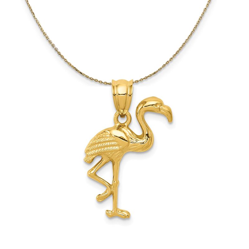 14k Yellow Gold Polished 2d Flamingo Necklace - 16 Inch